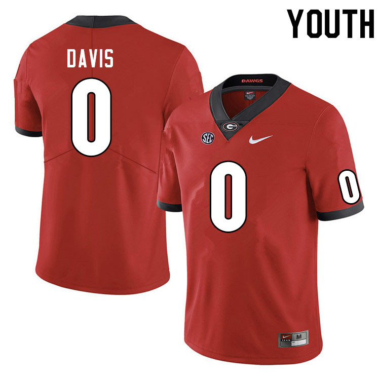 Georgia Bulldogs Youth Rian Davis #0 Red Stitched College UGA Football Jersey 23LM010JZ